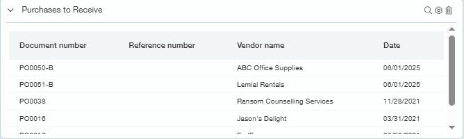 Sage Intacct list of purchase orders awaiting receipt, by vendor